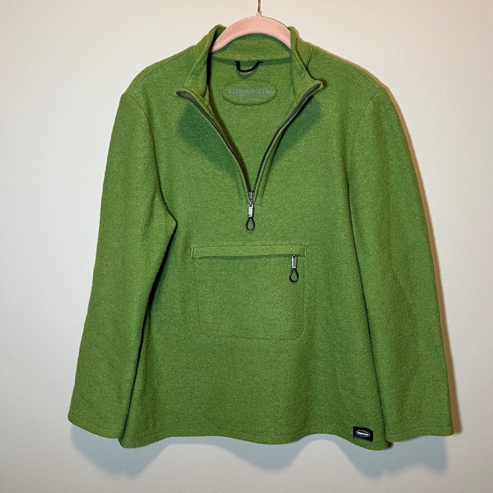 Giesswein Austria Boiled Wool Quarter Zip Pullover Green Women 38 Virgin Wool